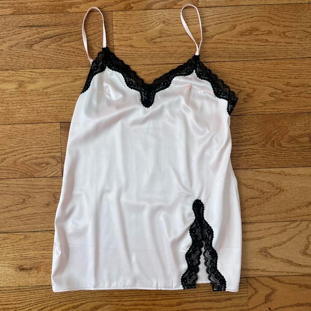 Victoria's Secret Pink Satin Chemise with Black Lace